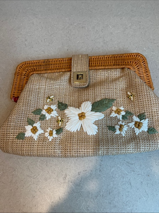 Betsey Johnson Handbags - Betsey Johnson Natural Straw Floral Embroidered Clutch with Gold Hardware